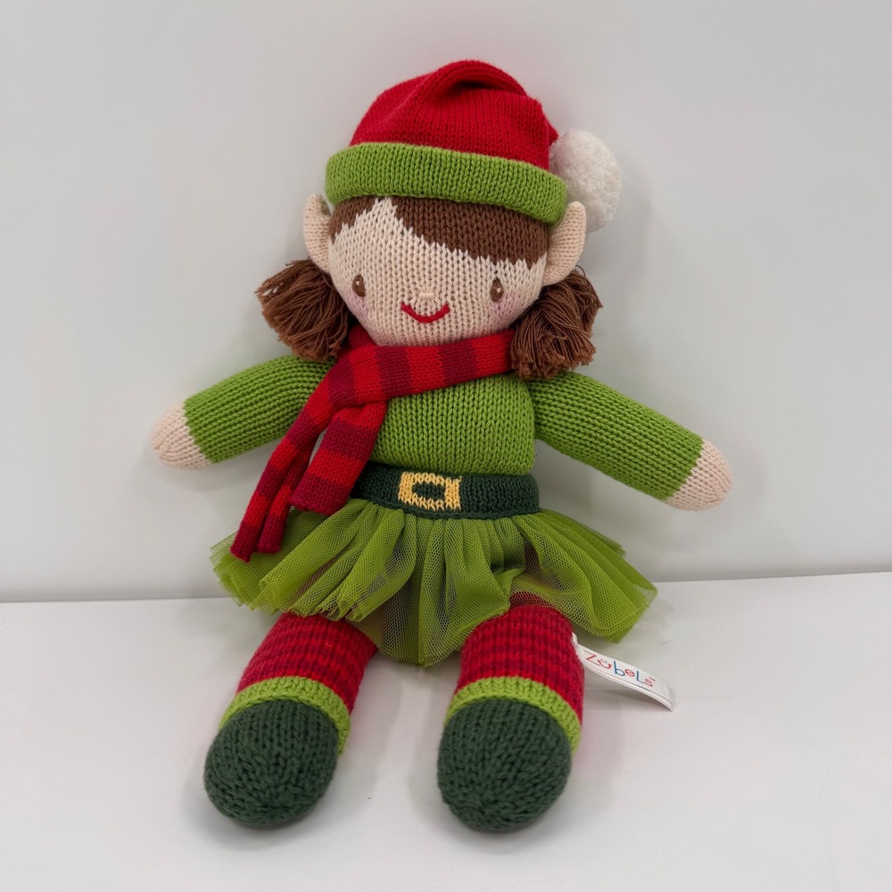 Zubels Knit Elf Neiman Marcus 12"‎ Doll Plush Christmas Green Tutu Red Scarf